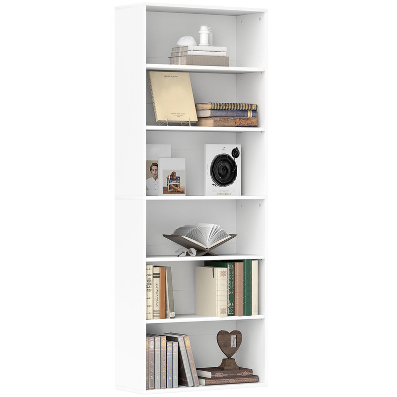 HOMCOM 6 Tier Bookshelf, Freestanding Bookcase With Adjustable Shelves