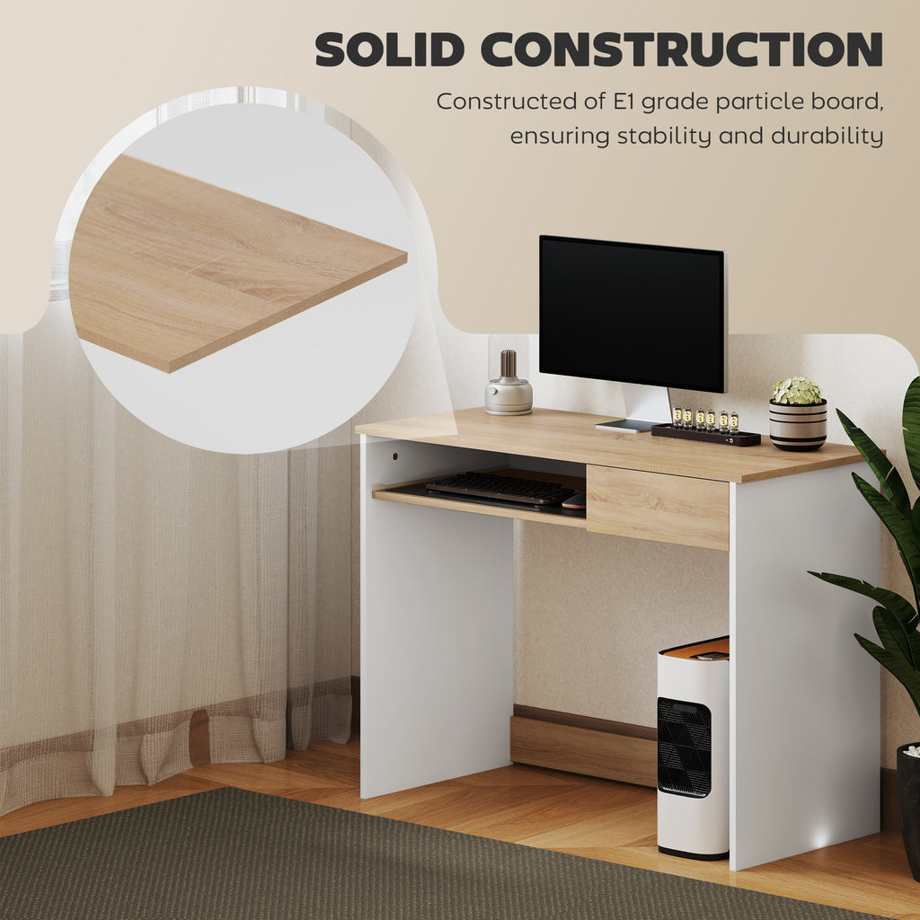 HOMCOM Compact Computer Table With Keyboard Tray And Drawer