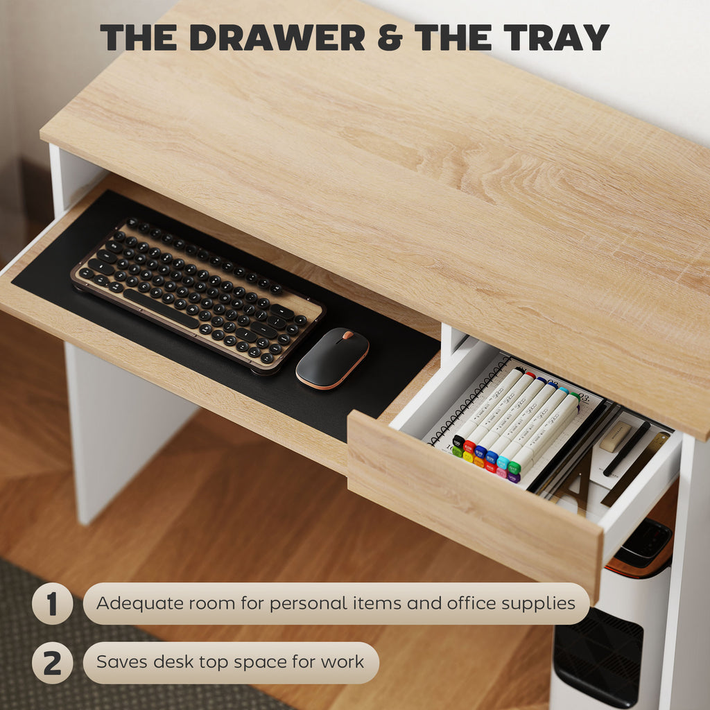 HOMCOM Compact Computer Table With Keyboard Tray And Drawer