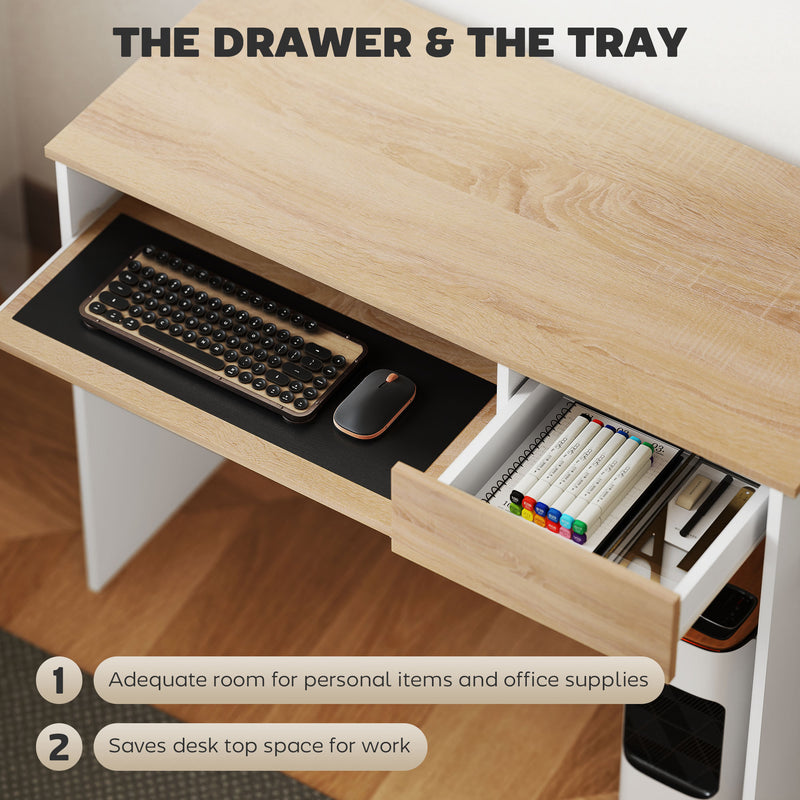 HOMCOM Compact Computer Table With Keyboard Tray And Drawer