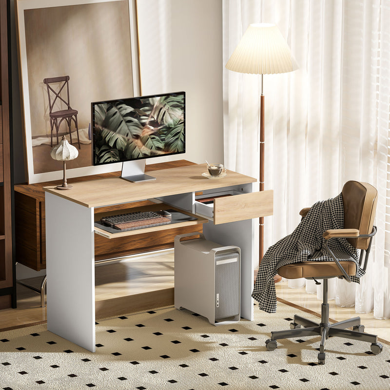 HOMCOM Compact Computer Table With Keyboard Tray And Drawer