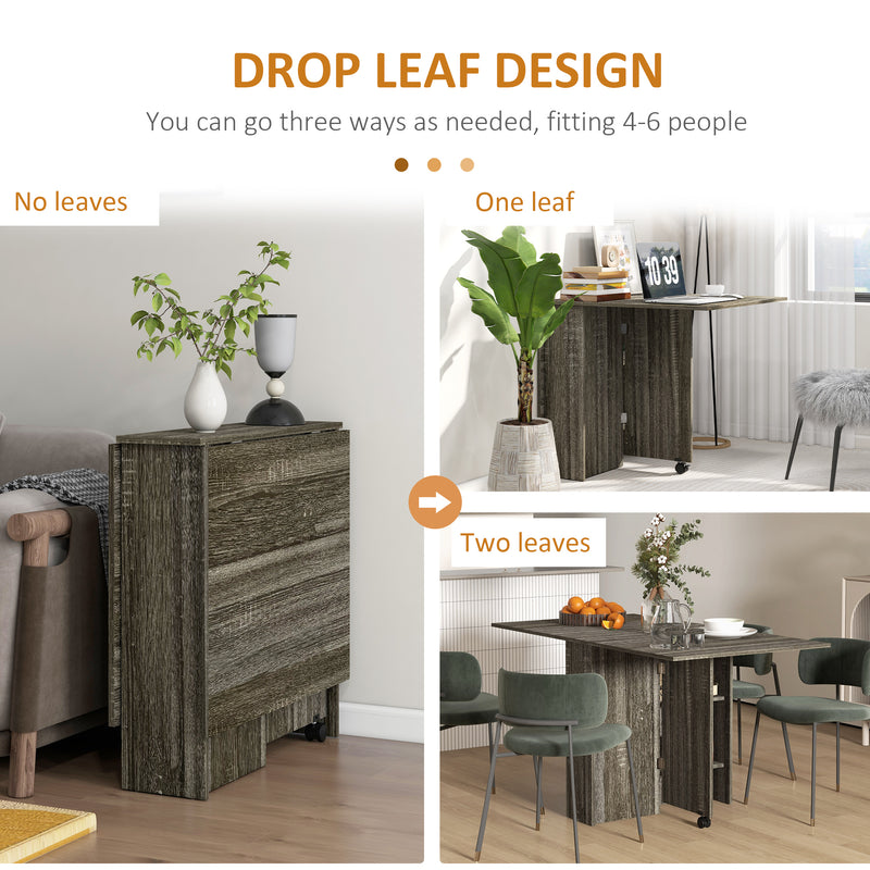 HOMCOM Mobile Drop Leaf Dining Table Folding Desk W/ 2 Wheels Storage Shelves