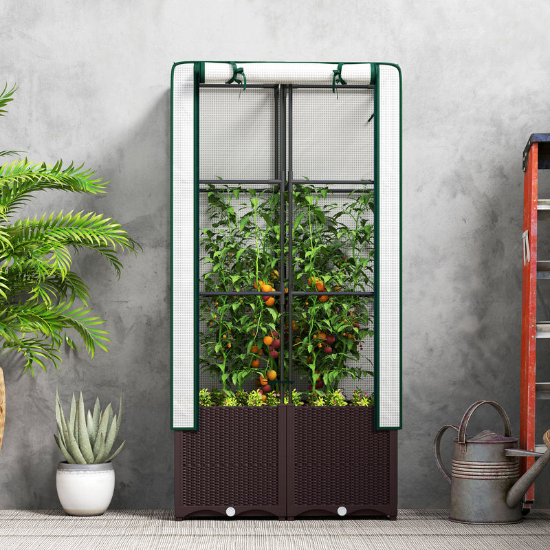 Outsunny Plastic Vegetable Planter with Trellis, 120 x 40 x 140 cm
