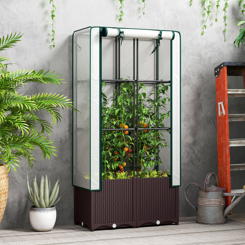 Outsunny Plastic Vegetable Planter with Trellis, 120 x 40 x 140 cm