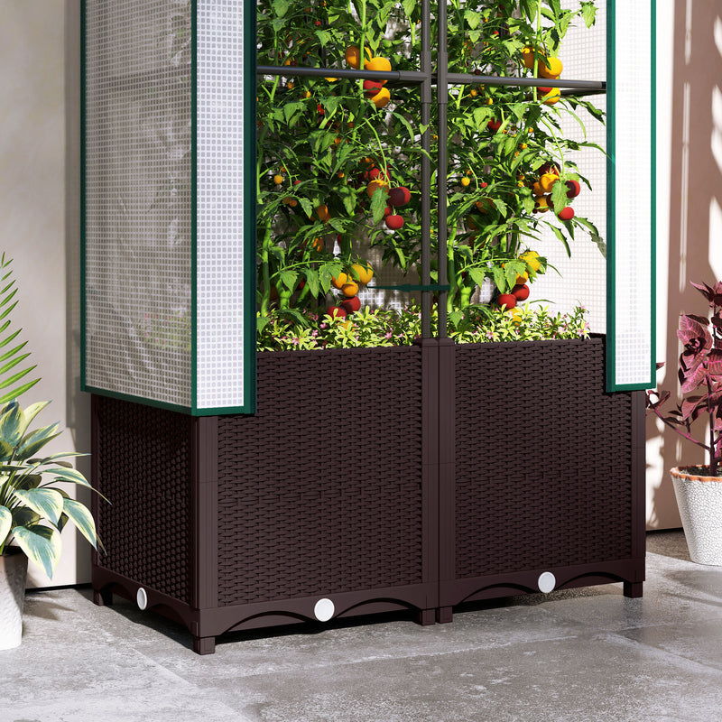 Outsunny Plastic Vegetable Planter with Trellis, 120 x 40 x 140 cm