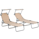 Outsunny Folding Sun Lounger Set Of 2 W/ Sunshade Adjustable Backrest