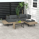 Outsunny HDPE Garden Furniture Sets with Cushions, Table, L-Shaped Sofa, Grey