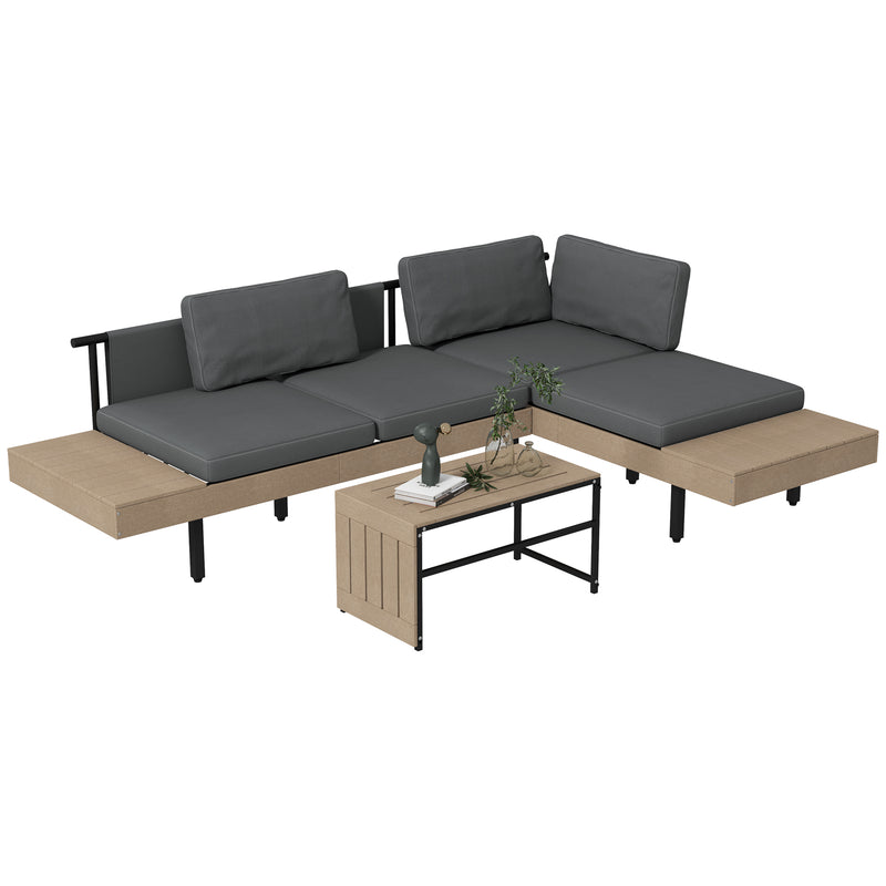 Outsunny HDPE Garden Furniture Sets with Cushions, Table, L-Shaped Sofa, Grey