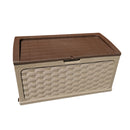 335 Litre Dark Brown Rattan Effect Garden Storage Box With Sit On Lid