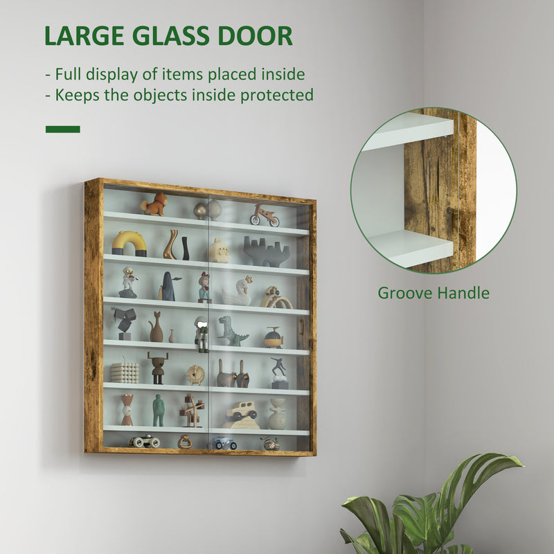 HOMCOM 7-Tier Wall Display Cabinet w/ Shelves Glass Doors