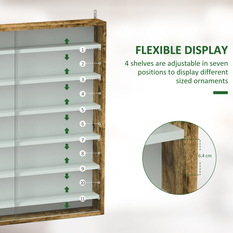 HOMCOM 7-Tier Wall Display Cabinet w/ Shelves Glass Doors