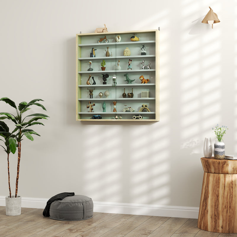 HOMCOM 7-Tier Wall Display Cabinet w/ Shelves Glass Doors