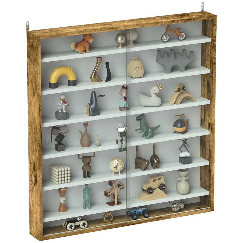 HOMCOM 7-Tier Wall Display Cabinet w/ Shelves Glass Doors