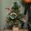 50cm Mini Christmas Tree With Red Berries, Pinecones And Frosted Tips In Burlap Base