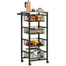 HOMCOM 4-Tier Kitchen Island on Wheels with 4 Pull-Out Baskets, Light Grey