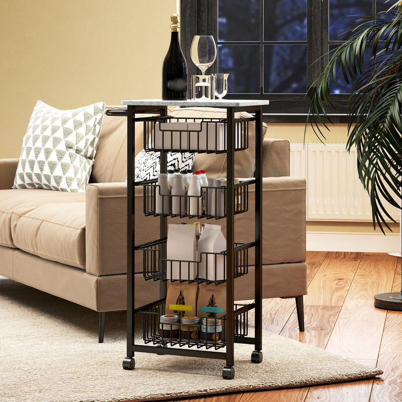 HOMCOM 4-Tier Kitchen Island on Wheels with 4 Pull-Out Baskets, Light Grey