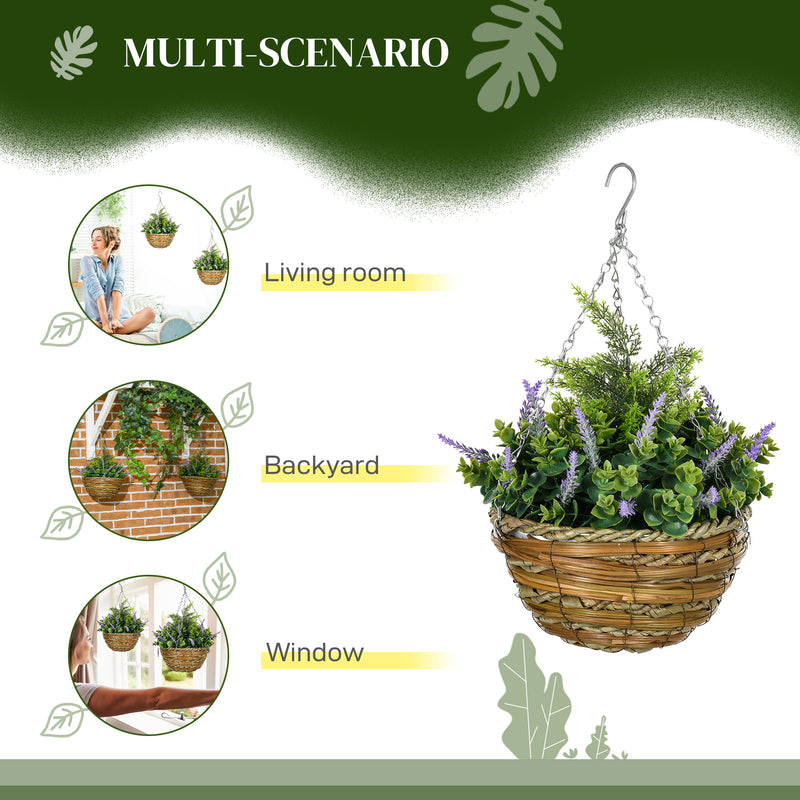 Outsunny 2 PCs Artificial Lisianthus Flower Hanging Planter Basket Purple