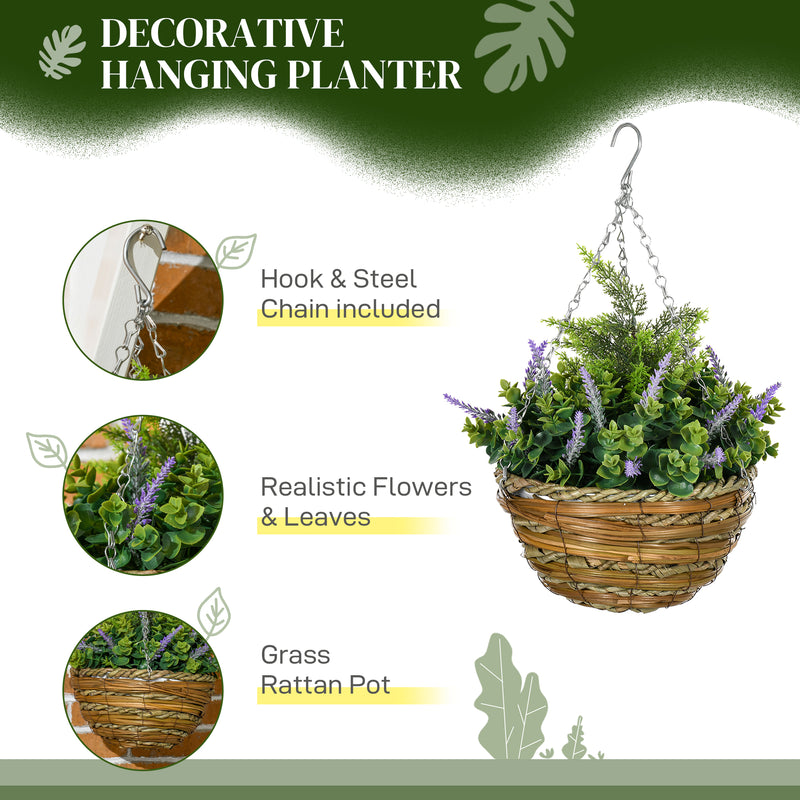 Outsunny 2 PCs Artificial Lisianthus Flower Hanging Planter Basket Purple