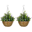 Outsunny 2 PCs Artificial Lisianthus Flower Hanging Planter Basket Purple