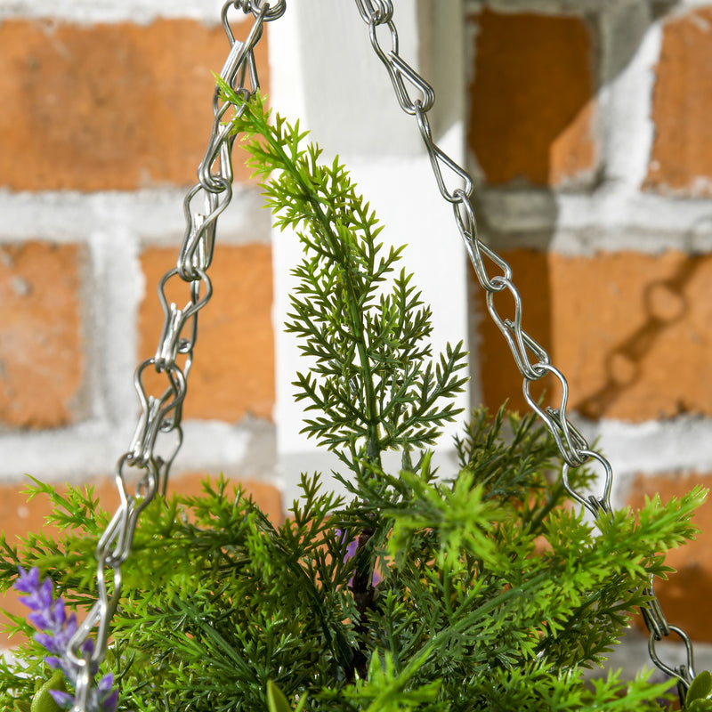 Outsunny 2 PCs Artificial Lisianthus Flower Hanging Planter Basket Purple