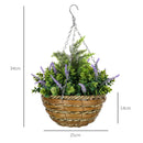 Outsunny 2 PCs Artificial Lisianthus Flower Hanging Planter Basket Purple