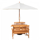 Outdoor 4 Person Folding Rectangular Wooden Garden Dining Table Benches Cream Parasol and Base Set