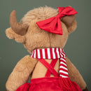 36cm Tall Plush Sitting Christmas Highland Girl Cow In Red Dress