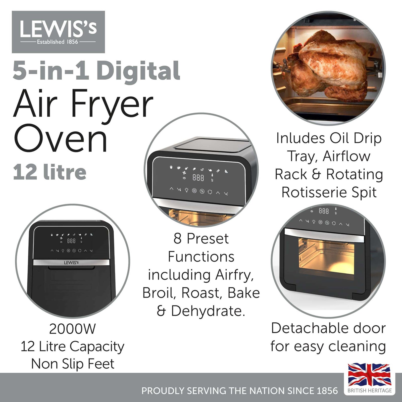 Lewis's Air Fryer Oven Digital 5in1 12L Black