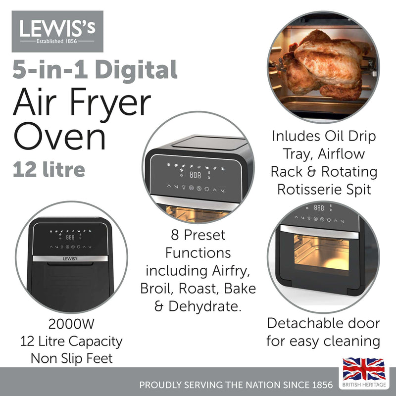 Lewis's Air Fryer Oven Digital 5-in-1 12L - Black