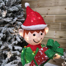 107cm Warm White LED Lit Elf Character with Present Christmas Decoration in Green and Red