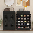 HOMCOM Modern Shoe Storage Cabinet with Louvered Doors and Drawer, Black