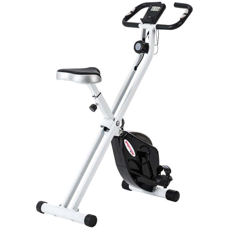 SPORTNOW Folding Exercise Bike With Heart-Rate Sensor For Home Use, Pink/White