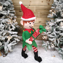 107cm Warm White LED Lit Elf Character with Present Christmas Decoration in Green and Red