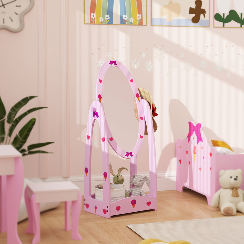 AIYAPLAY 360° Rotating Kids Full Length Mirror with Storage Shelf, Hot Pink