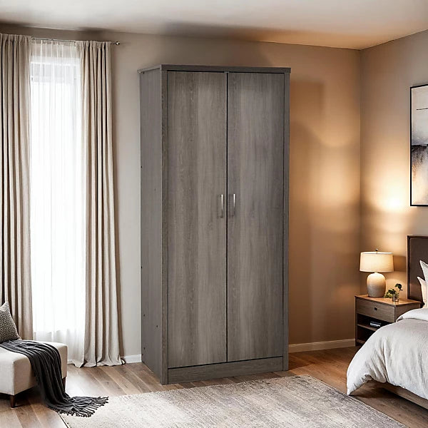 LISBON 2 DOOR WARDROBE - BLACK WOOD GRAIN