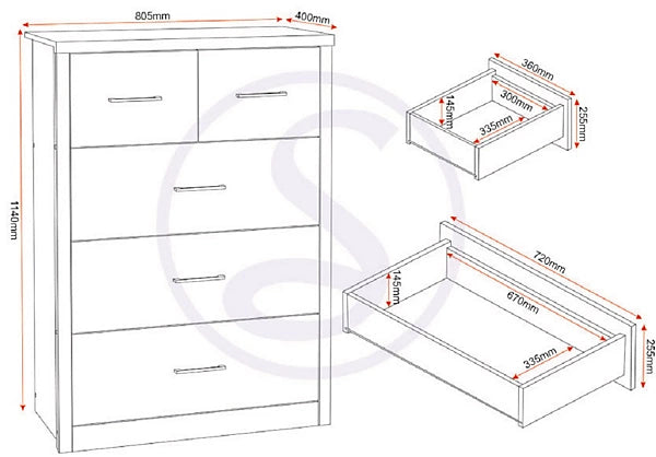 LISBON 3+2 DRAWER CHEST - BLACK WOOD GRAIN