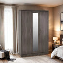LISBON 3 DOOR MIRRORED WARDROBE - BLACK WOOD GRAIN