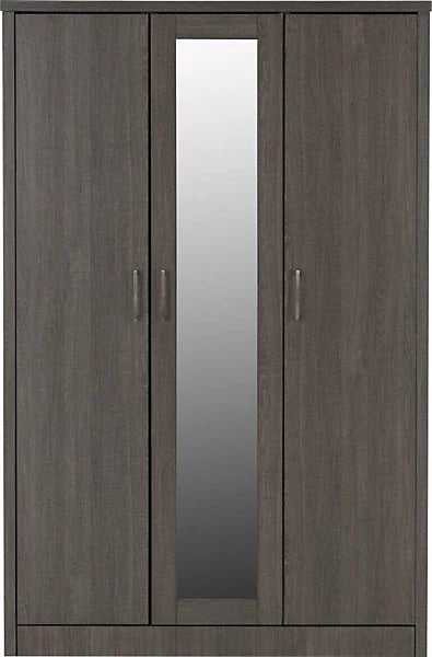 LISBON 3 DOOR MIRRORED WARDROBE - BLACK WOOD GRAIN