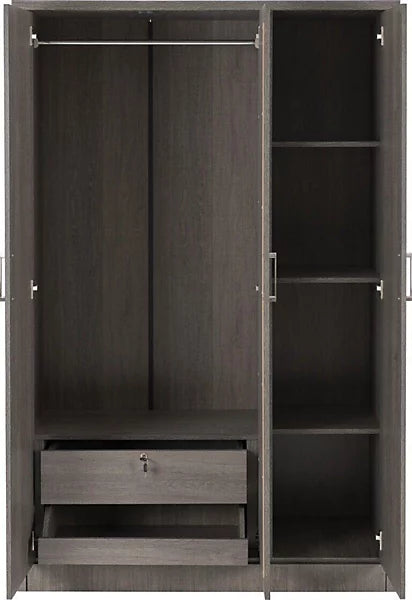 LISBON 3 DOOR MIRRORED WARDROBE - BLACK WOOD GRAIN