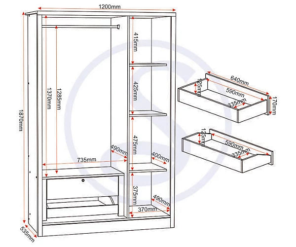 LISBON 3 DOOR MIRRORED WARDROBE - BLACK WOOD GRAIN
