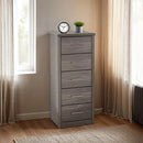 LISBON 5 DRAWER NARROW CHEST - BLACK WOOD GRAIN - BLACK WOOD GRAIN