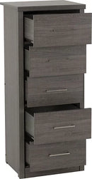 LISBON 5 DRAWER NARROW CHEST - BLACK WOOD GRAIN - BLACK WOOD GRAIN