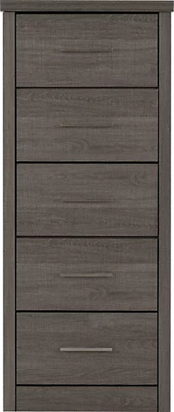 LISBON 5 DRAWER NARROW CHEST - BLACK WOOD GRAIN - BLACK WOOD GRAIN