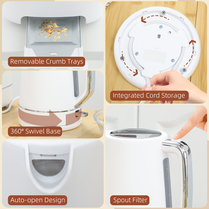 HOMCOM 1.7L 3000W Fast Boil Electric Kettle and 2 Slice Toaster Set
