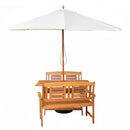 Outdoor 4 Person Folding Rectangular Wooden Garden Dining Table Benches Cream Parasol and Base Set