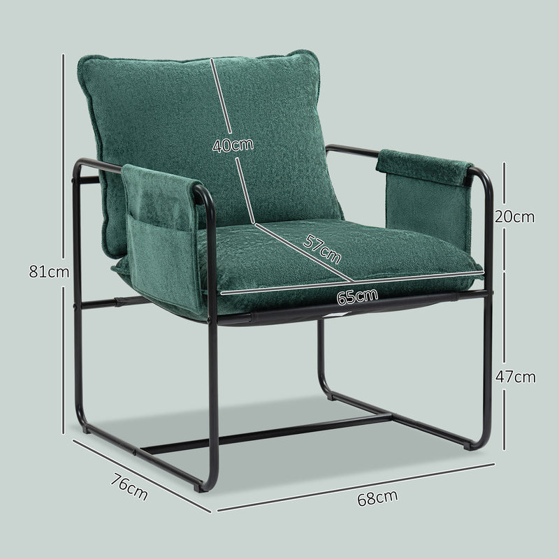 HOMCOM Upholstered Reading Chair with Side Pockets and Steel Frame