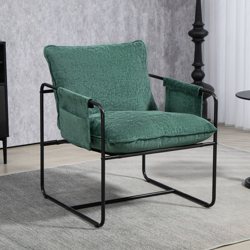 HOMCOM Upholstered Reading Chair with Side Pockets and Steel Frame