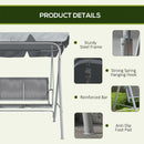 Outsunny Metal Swing Chair Garden Hammock 3 Seater Patio Bench w/ Canopy, Grey
