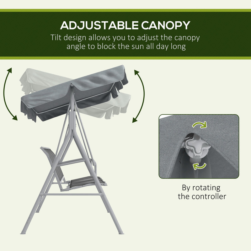 Outsunny Metal Swing Chair Garden Hammock 3 Seater Patio Bench w/ Canopy, Grey