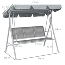 Outsunny Metal Swing Chair Garden Hammock 3 Seater Patio Bench w/ Canopy, Grey